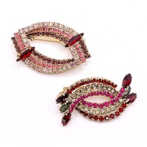 𝅺MID-CENTURY Brooch Red Pink Rhinestone Pin Set Vintage Duo